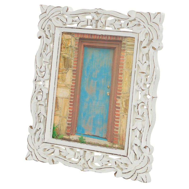 Mango Wood Scroll Handmade Intricate Traditional Carved 1 Slot Photo Frame White - Olivia & May, 1 of 6