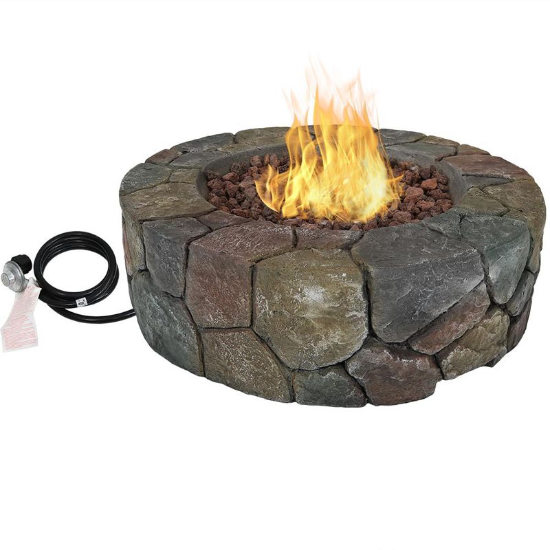 Sunnydaze Outdoor Cast Stone Propane Gas Fire Pit Heater Kit with Lava Rocks - 30" Diameter, 1 of 15