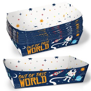 Big Dot of Happiness Blast Off to Outer Space Party Paper Food Trays, Disposable Food Boats Rocket Ship Party, Double-Sided Paper Meal Holders - 12 Ct - 1 of 4