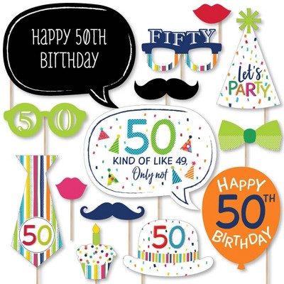 Big Dot of Happiness 50th Birthday - Cheerful Happy Birthday - Colorful Fiftieth Birthday Party Photo Booth Props Kit - 20 Count