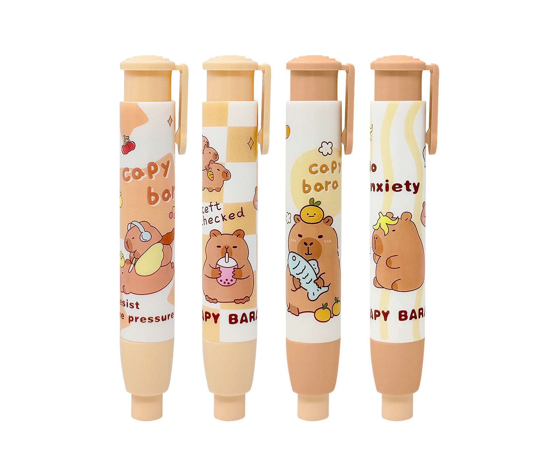 Wrapables Retractable Capybara Erasers, Clickable Push Button, Stationery Office Supplies (Set of 4)