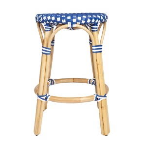 HomeRoots 24" Blue and White and Wood Brown Heavy Duty Rattan Backless Counter Height Bar Chair - 1 of 4