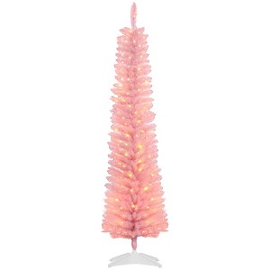 Aghana Digitals 7ft White Pencil Artificial Christmas Tree with 250 Colorful LED Lights, 8 Lighting - 1 of 4
