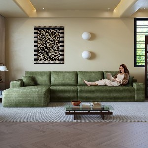 135 Inch Gray Plush Corduroy Fabric Cloud Sectional Couch with L-Shape Chaise Modern Modular Sofa for Living Room Apartment - 1 of 4