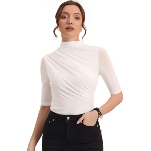 White high neck short sleeve outlet top