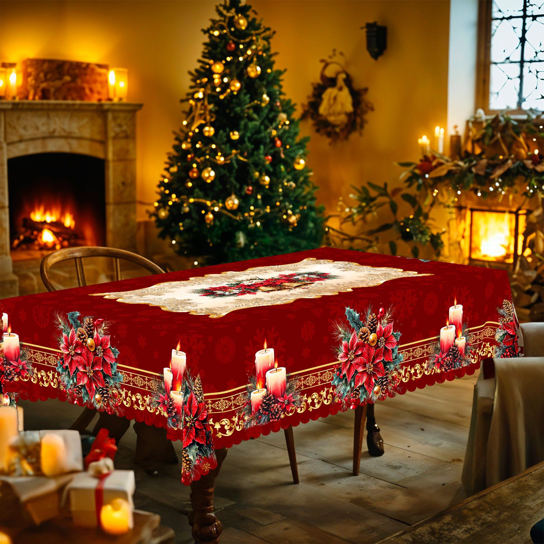 Christmas Tablecloth, Festive Holiday Dining Table Cover with Seasonal Patterns, Dustproof Easy-Care for Home Decor