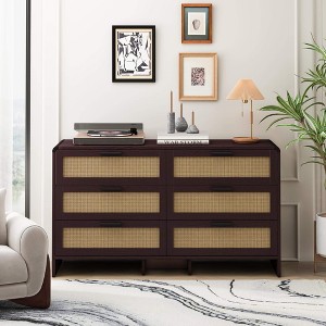ORRD 51.18" Arc Corner Rattan Cabinet, 6-Drawer Storage for Living Room, Bedroom, Kitchen, Reddish-Brown & Brown - 1 of 4