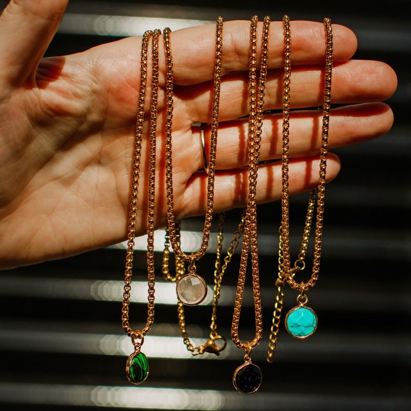 Ethic Goods Stone Pendant Necklace: Rose Quartz | GOLD PLATED, 2 of 3
