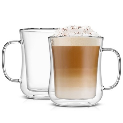 Joyjolt Caleo Collection Glass Coffee Cups - Set Of 2 Double Wall Insulated  Mug Glass - 13.5-ounces : Target