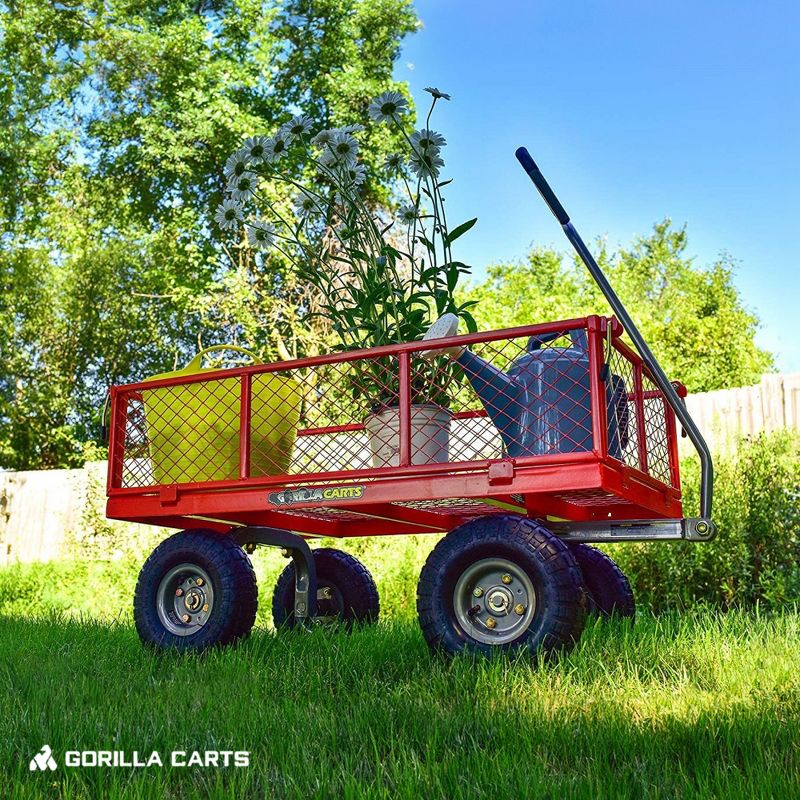 Gorilla Cart 800lbs. Capacity Heavy Duty Durable Steel Mesh Flatbed Garden Utility Wagon - Red, 6 of 8