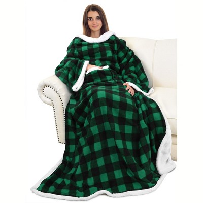 Fleece Flannel Wearable Blanket with Sleeves Arms, Super Soft Fuzzy Cozy Sleeved TV Wrap Blanket, Valentine’s Day Gifts for Her and Him - Catalonia