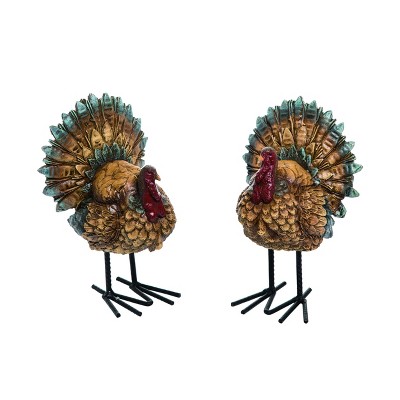 Transpac Resin 7 in. Brown Harvest Turkey Figurine Set of 2