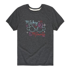 Boys' - Disney - Mickey & Minnie Together in Neon Short Sleeve Graphic T-Shirt - 1 of 4
