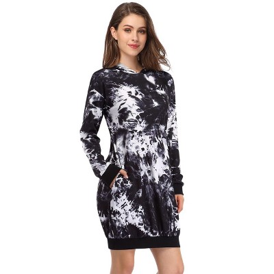 Women's Casual Pockets Pullover Hoodie Dress Tunic Sweatshirt, Black and White, S