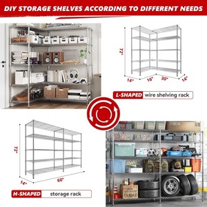 KRISRATE 4/5 Tier Wide Wire Shelving Storage Shelves Metal Closet/garage, 2-in-1 Linear/corner Setup Metal Shelves Heavy Duty w/ Adjustable Shelves - 1 of 4