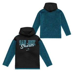 NHL San Jose Sharks Girls' Faux Fur Long Sleeve Hooded Sweatshirt - 1 of 3