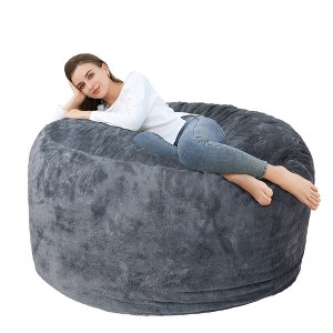 Bean Bag Chair Cover (No Filler), Faux Fur Lazy Sofa Bed Cover (Grey,4FT) - 1 of 1