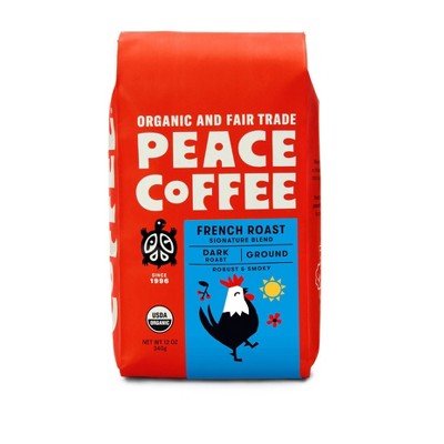 Peace Coffee Organic Fair Trade French Roast Dark Roast Ground Coffee - 12oz
