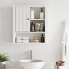 Heynemo Bathroom Wall Cabinet with Fluted Sliding Door, Curved Profile Wooden Medicine Cabinet Wall Mounted Cupboard, White - 2 of 4