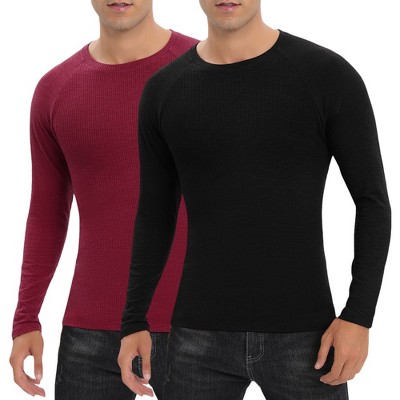 Men Long Sleeve Muscle Slim Fit T Shirts 2 Pack Stretch Casual Gym Workout Athletic Knit Tee Shirts 2025