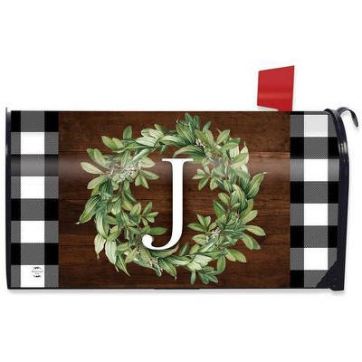 Briarwood Lane Everyday Mailbox Cover  - Standard Size - Wreath Monogram Letter J Mailbox Cover