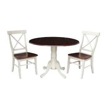 Set of 3 42" Dual Table with 2 Back Chairs Dining Sets Almond/Brown - International Concepts