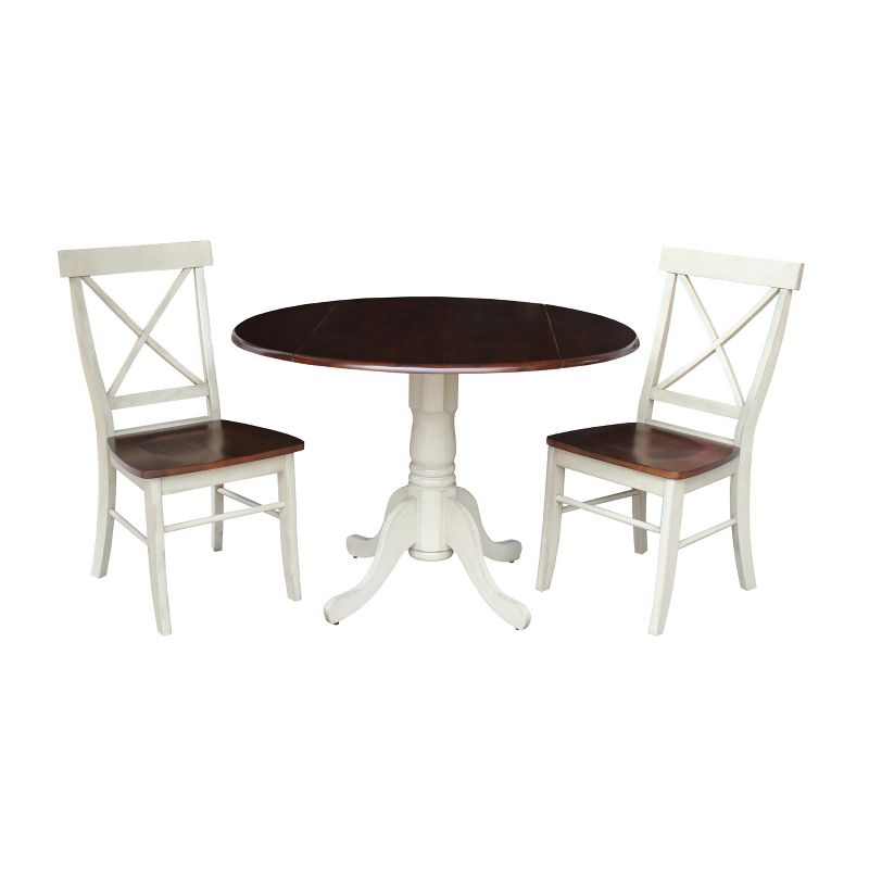 Set of 3 42&#34; Dual Table with 2 Back Chairs Dining Sets Almond/Brown - International Concepts, 1 of 12