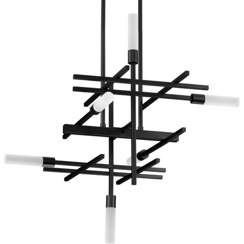 Progress Lighting Quadrant 6-Light Matte Black LED Modern Chandelier with Frosted Acrylic Shades - image 1 of 2