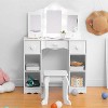 2-in-1 Girls Vanity Table with Tri-Fold Mirror & Light - Wooden Princess Makeup Desk with Stool & Drawer for Pretend Play - 2 of 4