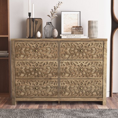 Image of Galano Avaro 6 Drawer Knotty Oak Dresser (31.7 in. H x 45.4 in. W x 16.1 in. D)