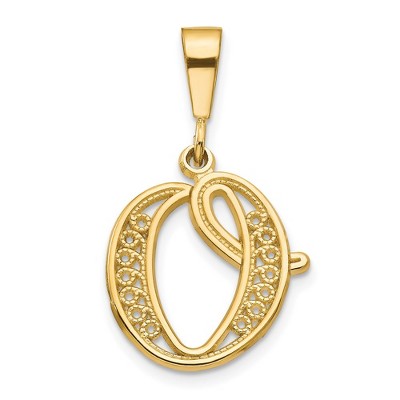Black Bow Jewelry 14k Yellow Gold, Maci Collection, LG Filigree Script Initial O Pendant