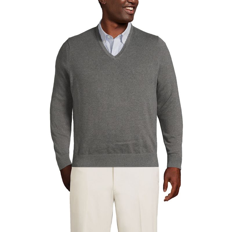 Lands' End Men's Classic Fit Fine Gauge Supima Cotton V-neck Sweater, 1 of 7