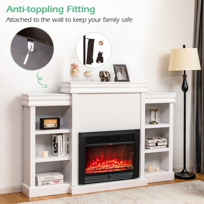 White 70'' MDF Fireplace TV Stand with Bookcase
