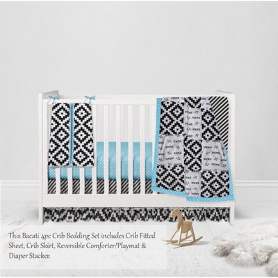 Bacati - Love Black Turquoise 4 pc Crib Bedding Set with Diaper Caddy