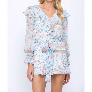 Women's Floral Print Ruffle Romper - Fate - 1 of 3