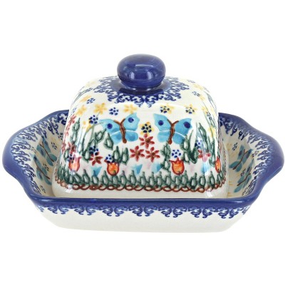 Blue Rose Polish Pottery Garden of Eden Small Butter Dish