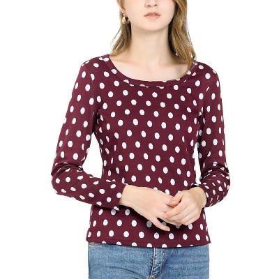 INSPIRE CHIC Women's Stretchy Cotton Slim Scoop Neck Long Sleeve Polka Dots Knitted Top Sweaters