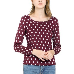 INSPIRE CHIC Women's Stretchy Cotton Slim Scoop Neck Long Sleeve Polka Dots Knitted Top Sweaters - 1 of 4