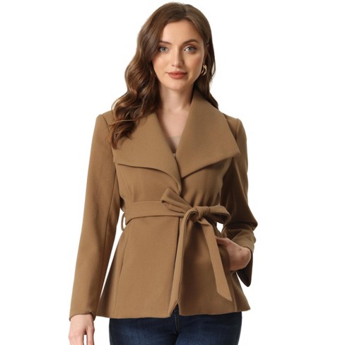 Allegra K Women's Faux Suede Hooded Winter Long Sleeve Belted Wrap Coat