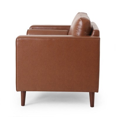 Cognac Brown Faux Leather Tufted 3-Piece Sofa and Club Chair Set