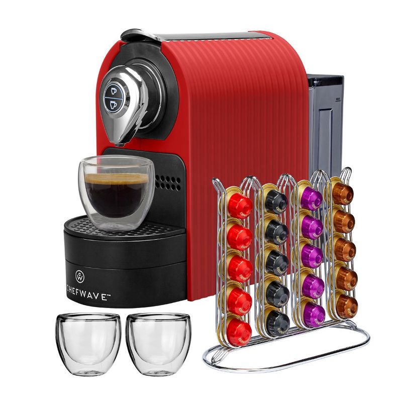 ChefWave Mini Espresso Machine for Nespresso Capsules (Red) with Accessories, 3 of 4