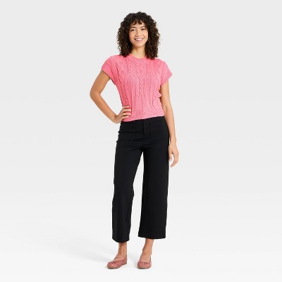 Women's Short Sleeve Crewneck Cable Pullover Sweater - A New Day