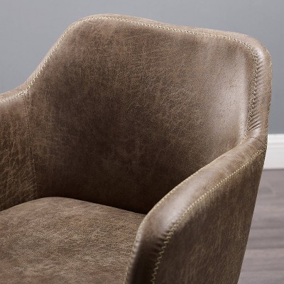 Rustic Brown Leather-Trimmed High-Back Task Chair with Zig-Zag Stitching
