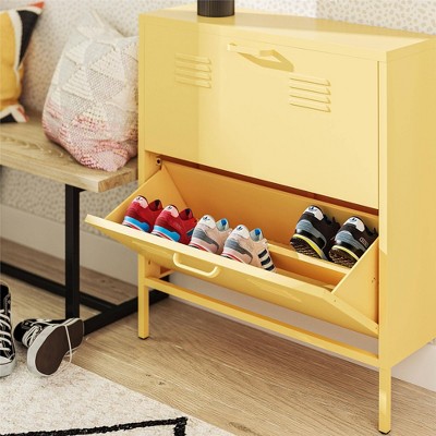 Yellow Metal 2-Door Locker Style Shoe Storage Cabinet