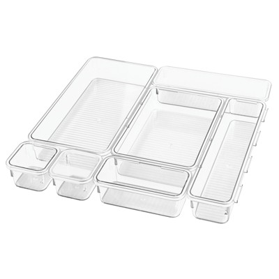 mDesign Plastic Interlocking Desk Drawer Organizer Bins, 7 Piece Set - Clear