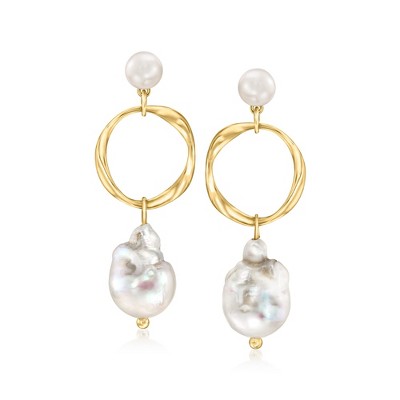 Ross-Simons 6.5-13mm Cultured Baroque Pearl Drop Earrings in 18kt Gold Over Sterling