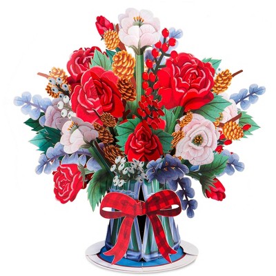 Paper Love HugePop Christmas Joyous Bouquet Pop Up Christmas Card, with Detachable Paper Bouquet, For Christmas or Holidays - 10" x 14" Card