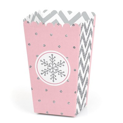 Big Dot of Happiness Pink Winter Wonderland - Holiday Snowflake Birthday Party or Baby Shower Favor Popcorn Treat Boxes - Set of 12