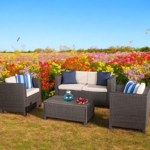 4-Piece Outdoor Sofa Set with Cushions, PE Wicker Rattan Seating Group with Loveseat, Club Chairs, and Coffee Table for Backyard, Patio, or Garden - 1 of 4