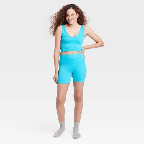 Women s Seamless Ribbed Bike Shorts Colsie Blue M